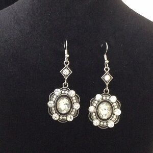 Elegant Silver and Black Color Drop Earrings NWOT